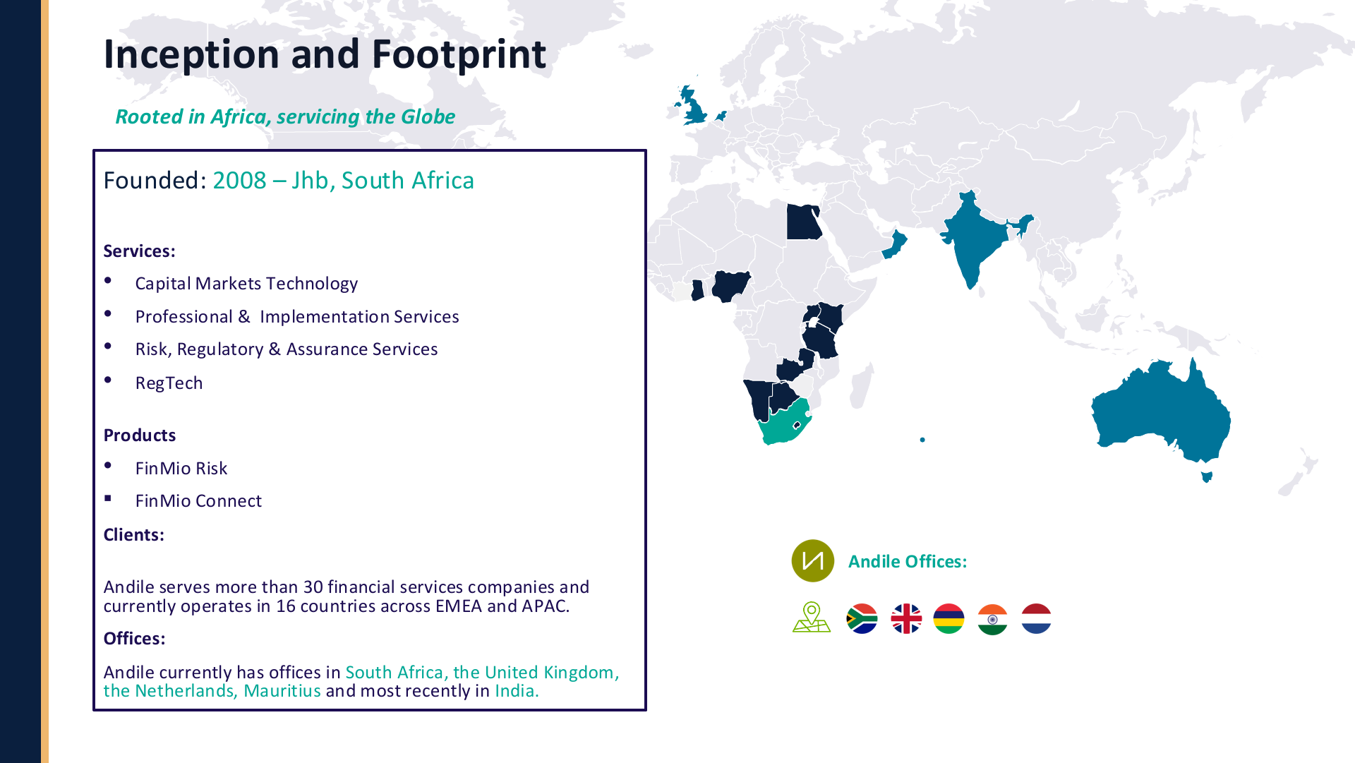 Andile — capital markets technology, professional services, RRA and RegTech across 16 countries.